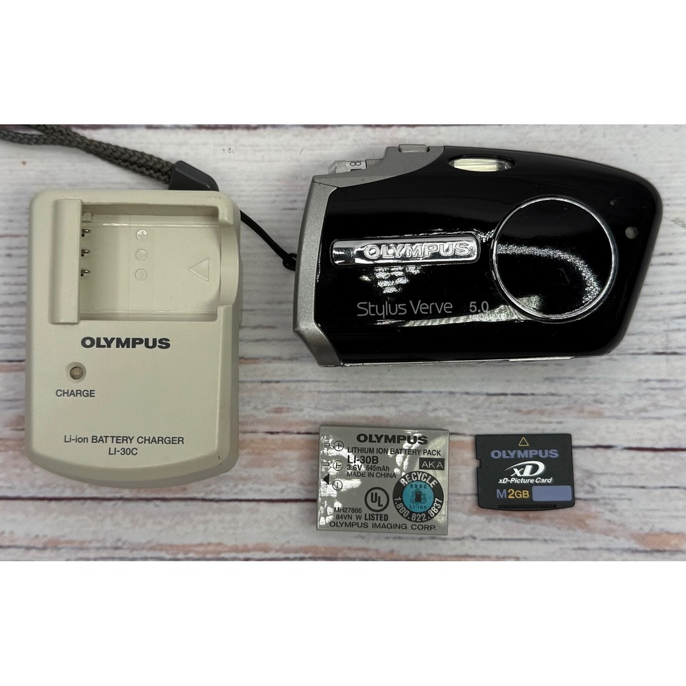 Olympus Stylus Verve S 5.0MP Digital Camera Black All-Weather Bundle Charger 2GB